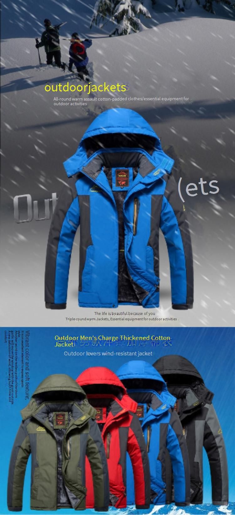 Giacca invernale resistente da uomo – Giacca da pesca antivento foderata in pile, impermeabile da trekking (rosso/nero/blu navy/verde militare)_voghion.com