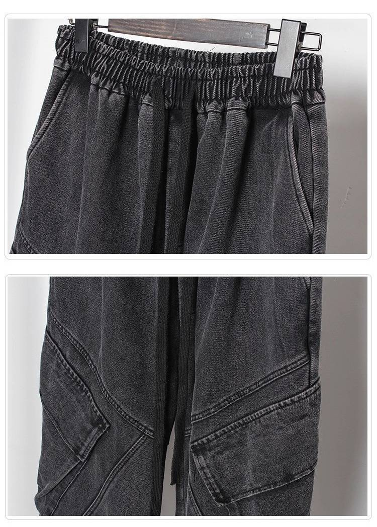 Jeans utility post-apocalittici – Denim lavato effetto consumato con fodera in pile e design multitasche (M-4XL, grigio scuro)_voghion.com