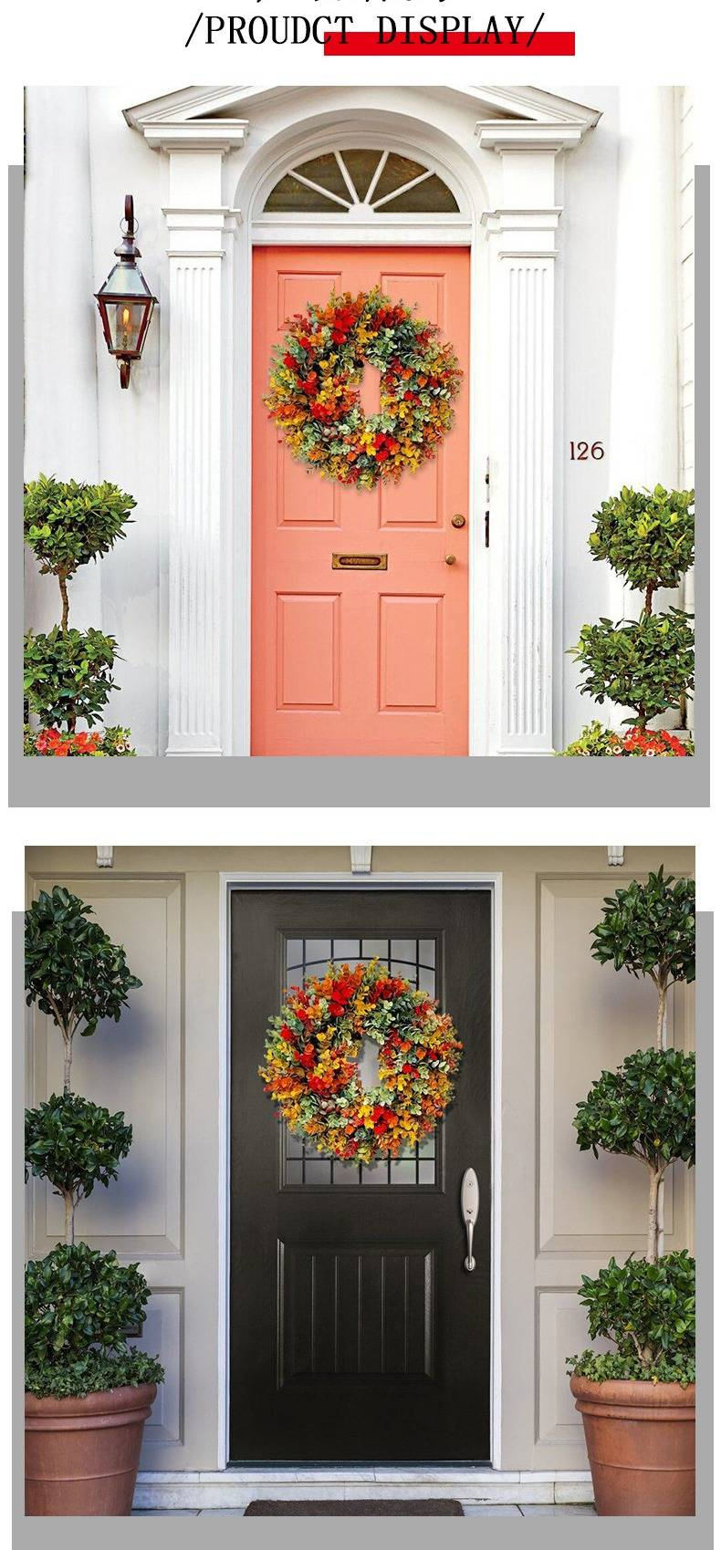 Vibrant Eucalyptus Wreath - 35cm/45cm Artificial Floral Hanging Decor For Home, Door, Photography Props (Modern Style, Multi-Color Options)_voghion.com