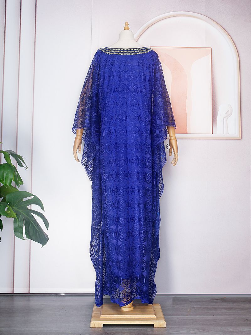 Roupas femininas bordado renda solta manga morcego vestido robe três peças colete com lenço na cabeça_voghion.com