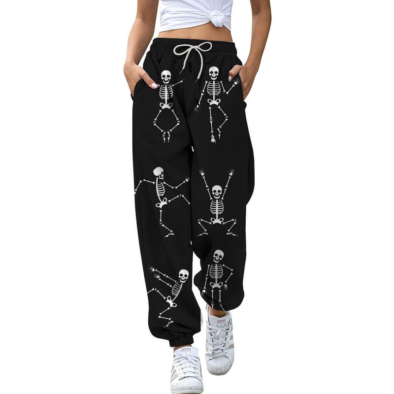 Pantaloni casual versatili a vita alta con gamba larga e stampa digitale 3D Halloween Series 2023 da donna_voghion.com