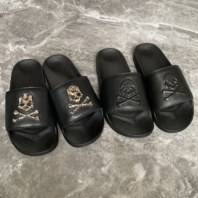 MMJ Skelettkopf-Hausschuhe für Herren, Sommer, weiche Unterseite, Leder, eine Linie, personalisierbar, trendige Marke, cooles Ziehen, Damen_voghion.com