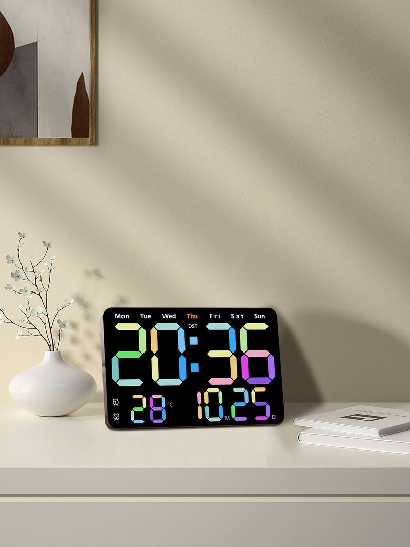 Nowy cyfrowy elektroniczny zegar ścienny LED z alarmem do salonu, prosty, tygodniowy, duży ekran, cichy 6652_voghion.com
