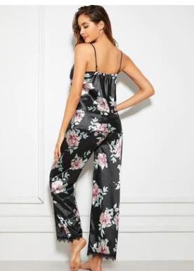 Hot selling camisole print two-piece set of large-sized home pajama dresses_voghion.com