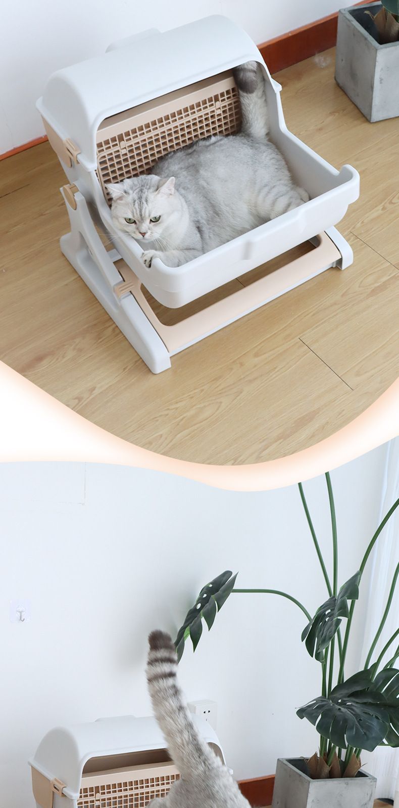 Leyoupai Cat Toilet Factory Direct Oversized Semi-automatic Cat Toilet Pet Toilet Semi-closed Litter Box_voghion.com
