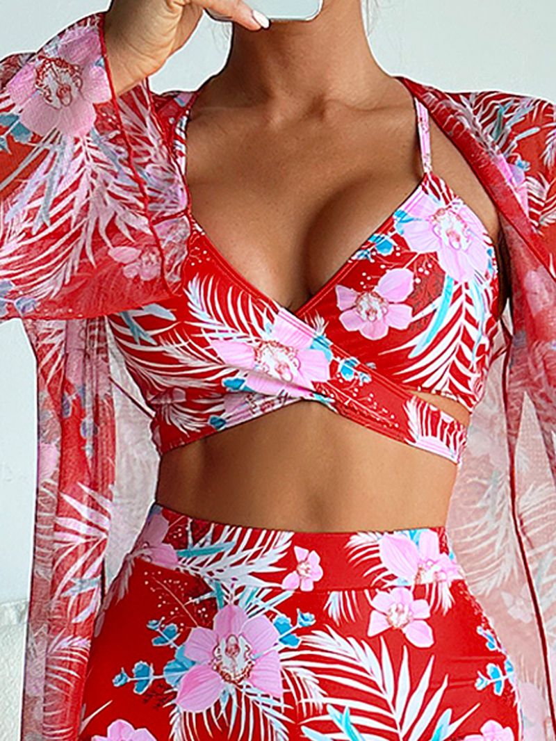 Dammekleeder Moud Dräi-Stéck Bikini mat méifaarwegem Drock_voghion.com