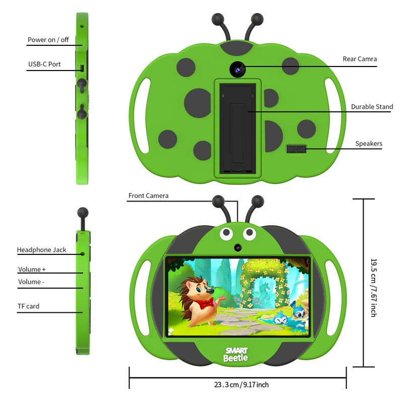 7inch With Protective Silicone Case Quad-core 4+32GB Cute Design Educational Children's Kinds Tablet_voghion.com