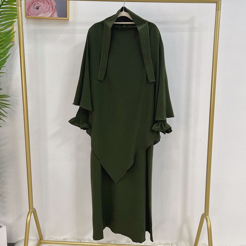 Damenbekleidung Dubai Türkisches einfarbiges Kleid mit Kopftuch LR591 + Hj907_voghion.com