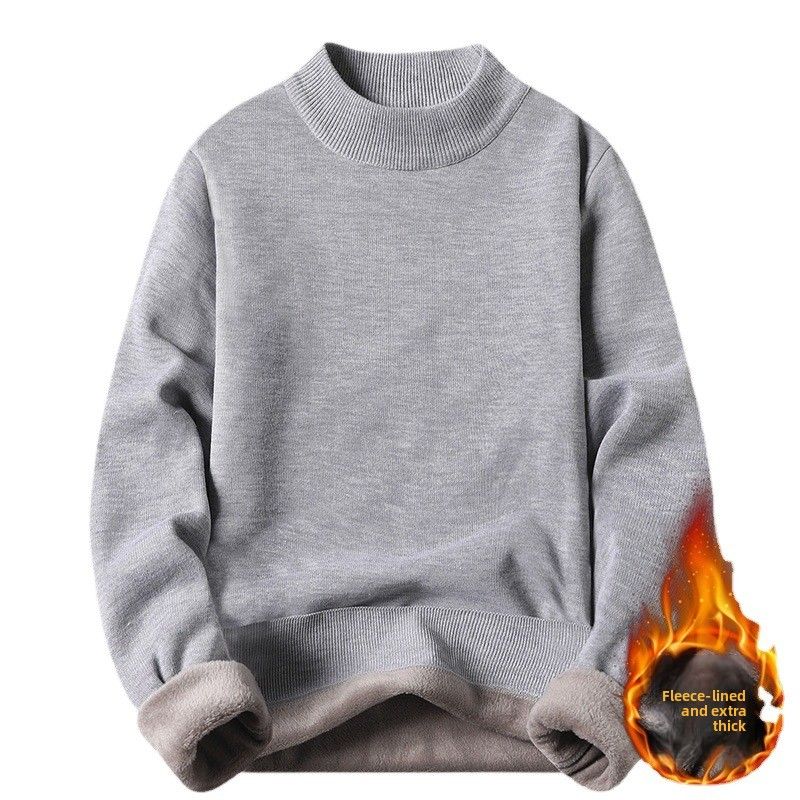 Verdickter Halbrollkragenpullover aus Plüsch für Herren, mittellanger Strickpullover, Herren-Unterhemd_voghion.com