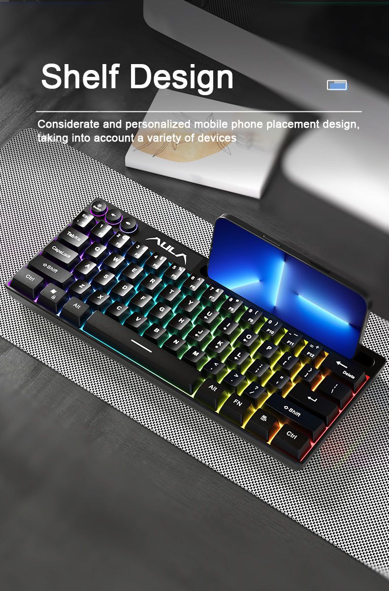 Tastiera da gioco RGB cablata AULA F3061 a membrana con 61 tasti_voghion.com