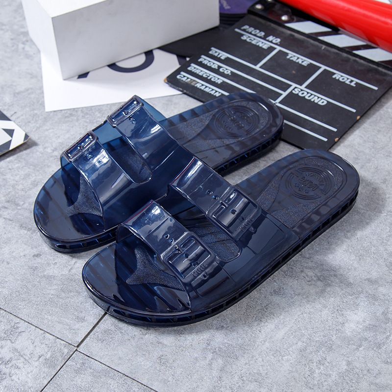 Modieuze en comfortabele zomer nieuwe transparante kristallen draagbare heren met antislip platte onderkant plastic één lijn_voghion.com