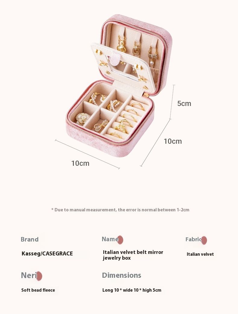 Boîte de rangement portable en velours avec miroir, boucles d'oreilles, bagues, colliers, boîte à bijoux de style ins_voghion.com