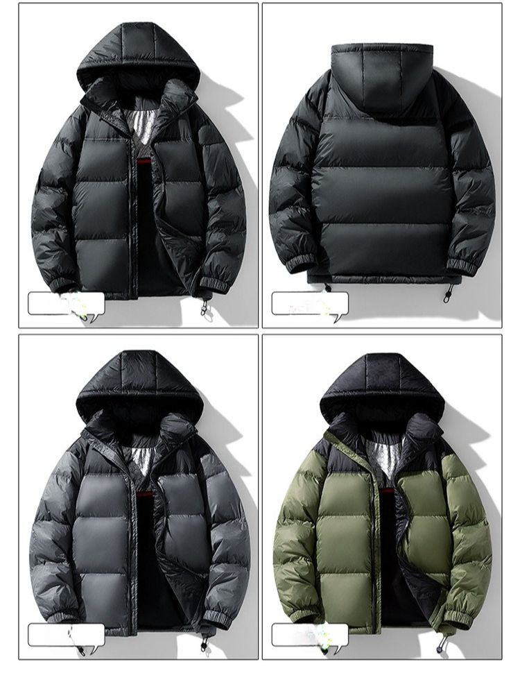 Giacca invernale in piumino d'oca bianca da uomo con cappuccio, da uomo, calda e versatile, con colori a contrasto._voghion.com