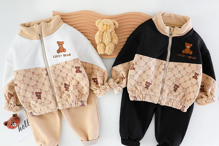 Ensemble d'hiver deux pièces en peluche pour garçons, Style étranger, manteau Cool pour bébés et nourrissons_voghion.com