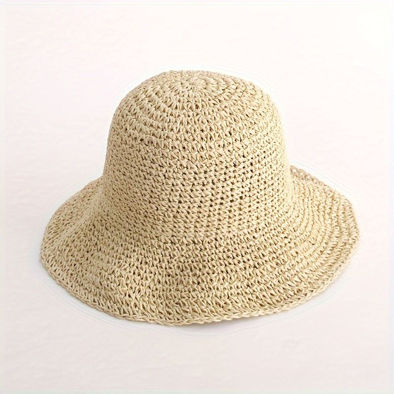 Pdmcms Cappello in Erba Cava Intrecciata per le Donne Cappello da Spiaggia Fresco per Ombreggiatura e Protezione Solare Cappello da Pescatore alla Moda Cappello in Erba Pieghevole_voghion.com