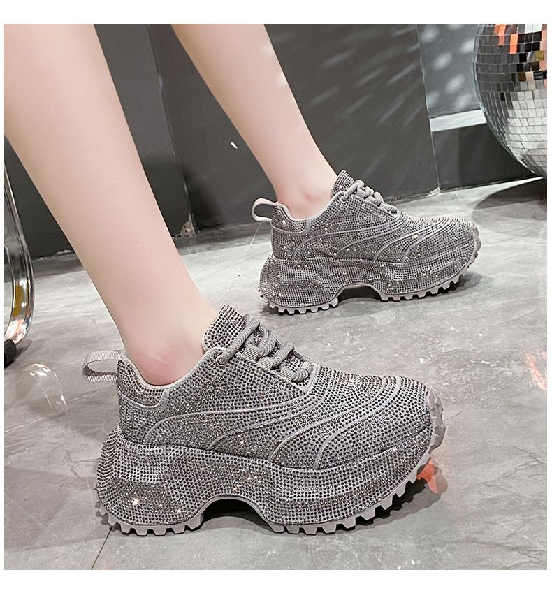 Modische Damen-Sneaker mit Strasssteinen – klobige Plateauschuhe für mehr Körpergröße, atmungsaktives Obermaterial aus PU, lässige und trendige Low-Top-Schnürschuhe_voghion.com