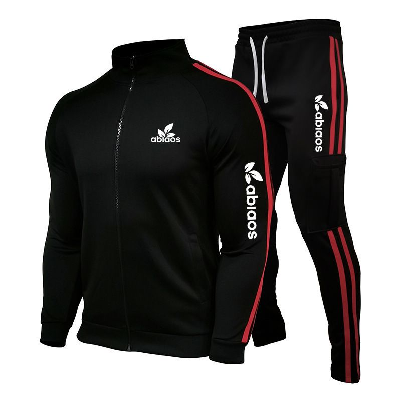 2024 Herren Frühling und Herbst Reißverschlussjacke Sporthose mit gestreifter Taschendekoration Laufanzug-Set_voghion.com