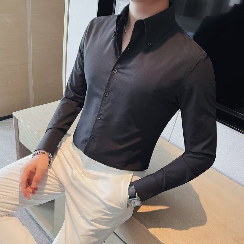 Unbeatable Quality New White For Men Long Sleeves, Trendy Cool Design, Niche Versatile With A Hanging Feel. Spring And Autumn Cuban Collar_voghion.com