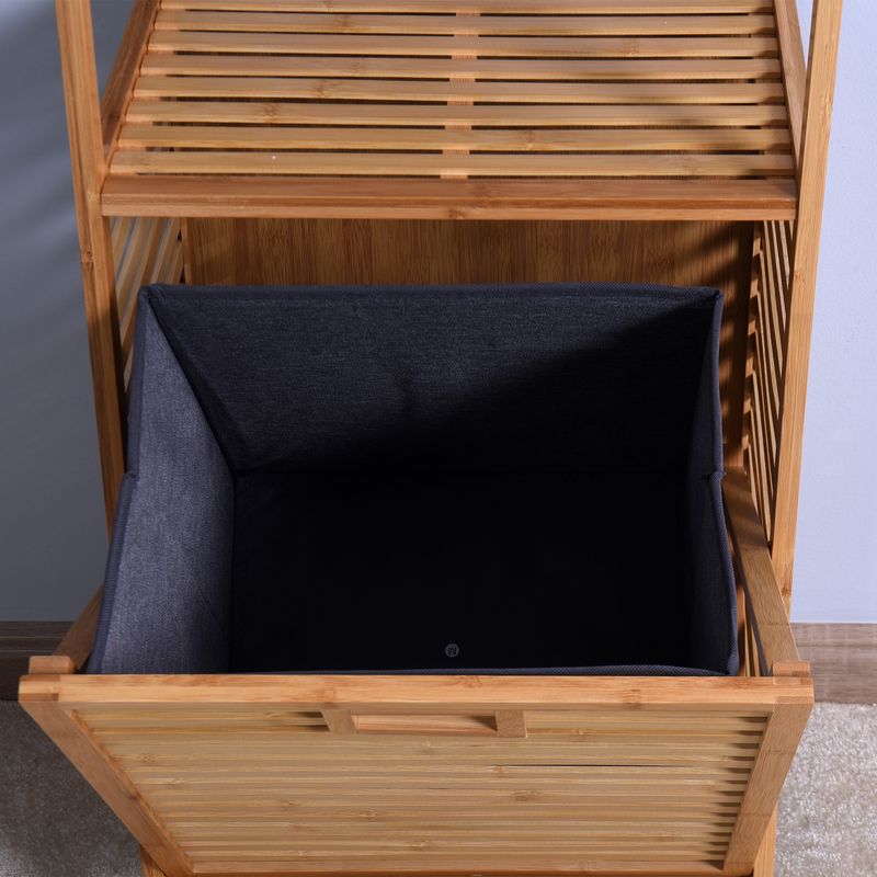 Bathroom Laundry Basket Bamboo Storage Basket with 2-tier Shelf 17.32 x 13 x 37.8 inch_voghion.com