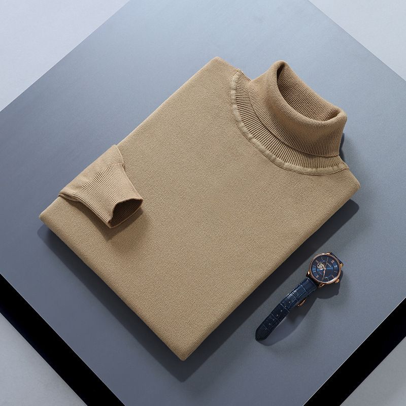 Klassischer Herrenpullover im Herbst-Winter-Stil im koreanischen Stil mit hohem Halsausschnitt und einfarbigem Pullover, locker gestrickter Pullover, verdicktes Basishemd_voghion.com