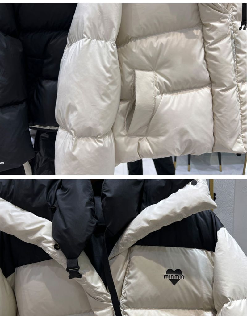 Women's Short Puffer Jacket With Color Block Design, Lightweight Hooded Winter Coat, Warm Duck Down Filling, Casual Streetwear For Petite_voghion.com