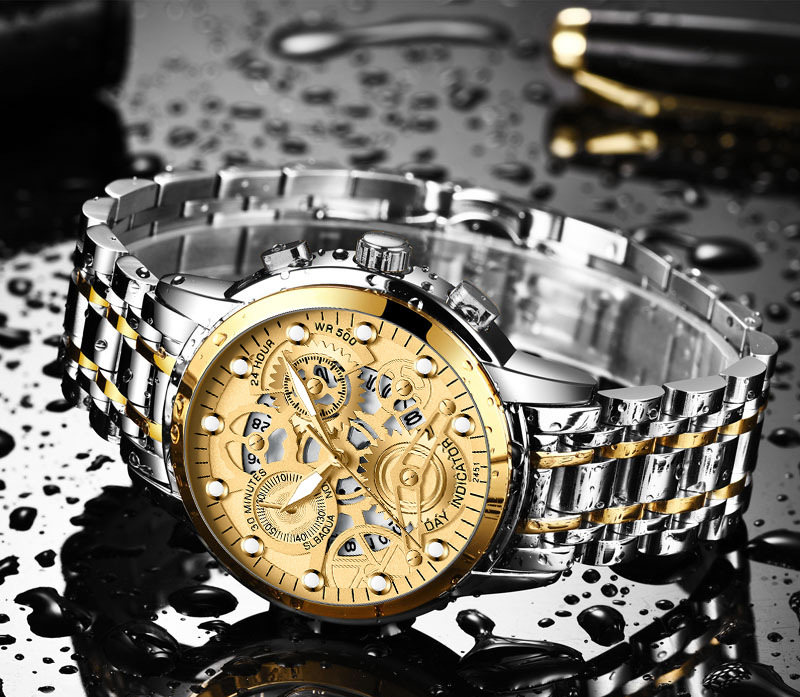 Quartz Movement Hollow Waterproof Watch Men's Fashion Calendar Watch Men_voghion.com