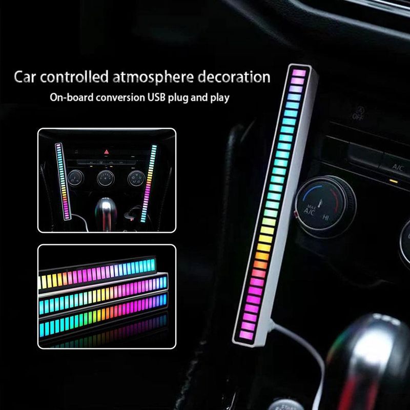 Oświetlenie nastrojowe do samochodu Pick Up, sterowanie głosem LED za pomocą aplikacji, Bluetooth RGB, komputer stacjonarny, światło wykrywające rytm_voghion.com