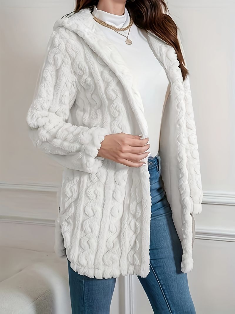 Youduomi Eleganter, langer Pelzmantel für Damen – Cremegelb, 100 % Polyester, weich mit Mikro-Stretch, Herbst/Winter_voghion.com