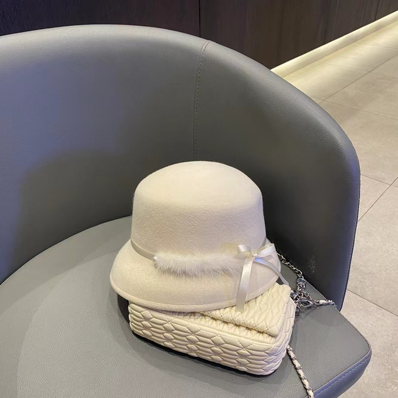 Hepburn small fragrant wool styling basin hat Women autumn winter simple elegant bow fisherman hat small brimmed hat_voghion.com