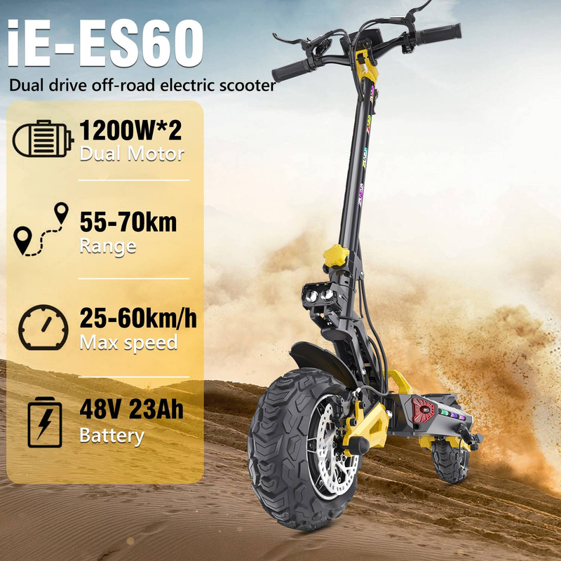 Patinete eléctrico iENYRID ES60 para adultos, motor dual, 2400 W, todoterreno de 11 pulgadas, batería grande de 48 V y 23 Ah_voghion.com