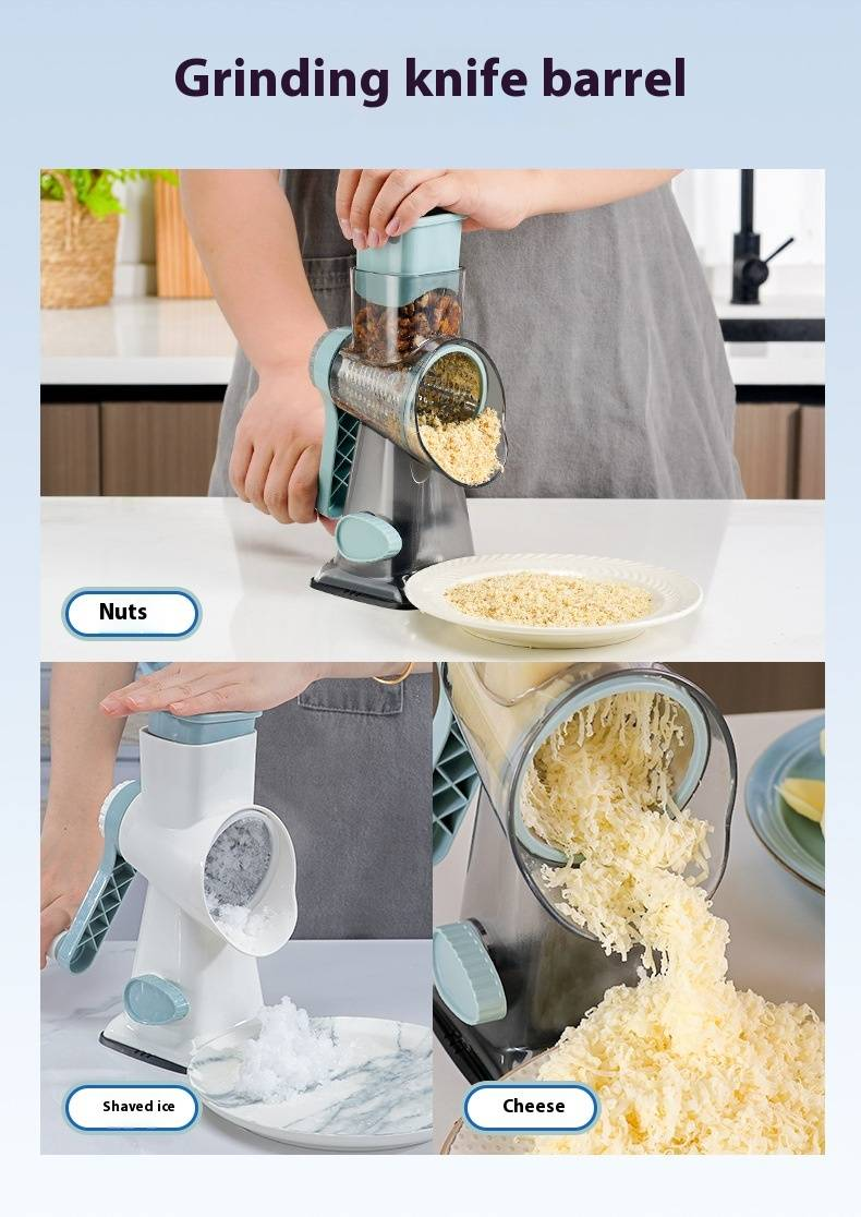 Cortadora de verduras manual rotatoria - Rallador de queso multifunción y picadora de alimentos para cortar y triturar - Aparato de cocina ergonómico con base antideslizante_voghion.com
