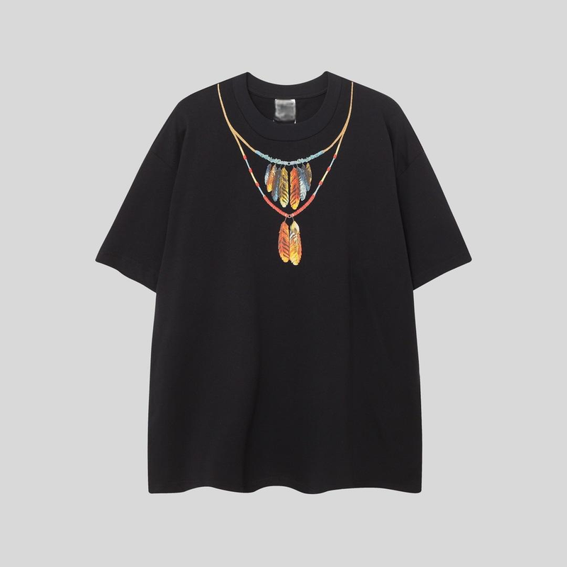 Cross Border Marcelo Marcelo 2025 Europees en Amerikaans trendy merk MB Wings Feather Print T-shirt met korte mouwen voor heren en dames met halve mouwen_voghion.com