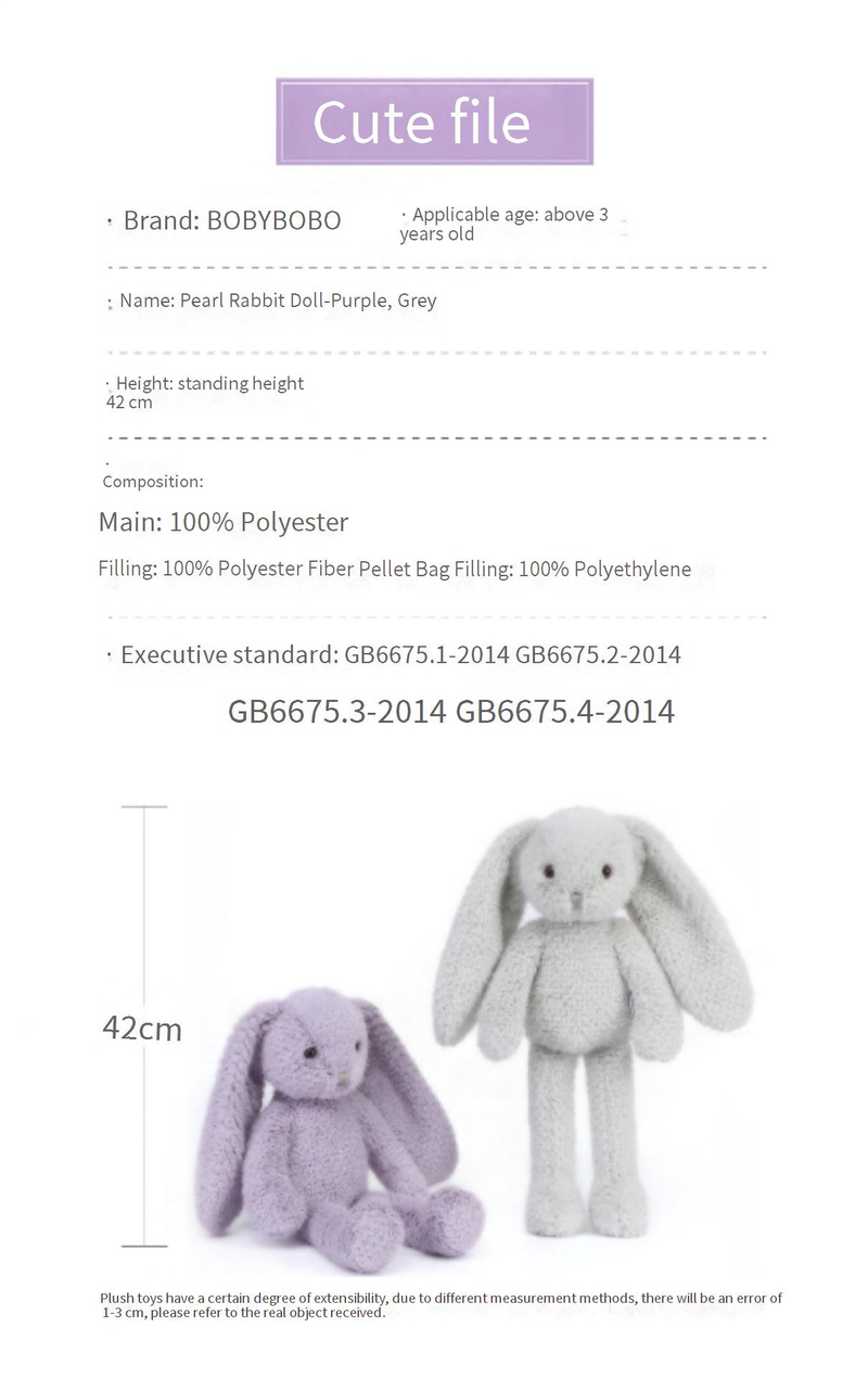 Animales de peluche BOBYBOBO Conejo de perla púrpura Juguete de peluche Bebé Dormir Confort Muñeca Novia Regalo de cumpleaños_voghion.com