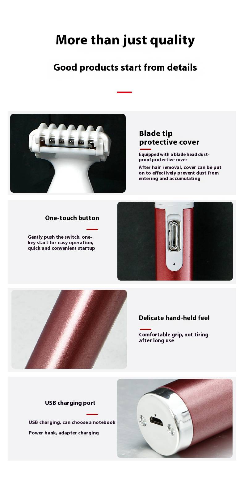 5-in-1 Elektrischer Haarschneider für Damen und Herren – Schmerzfreie Körperhaarentfernung für Gesicht, Achseln, Bikinizone, Nase und Augenbrauen – Über USB wiederaufladbar und wasserdicht_voghion.com