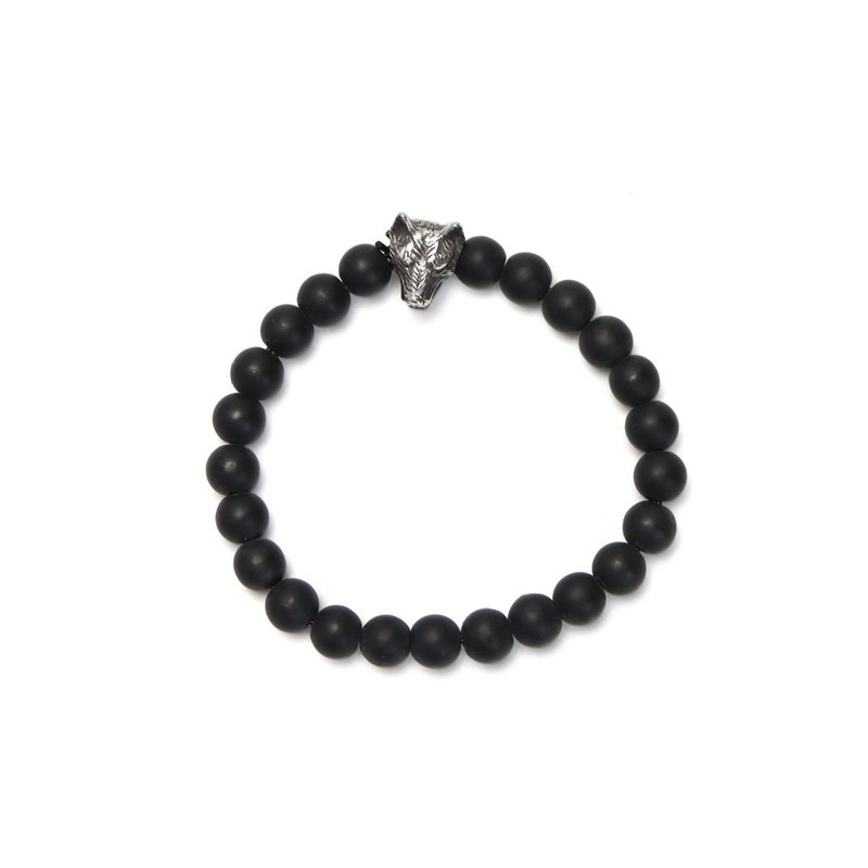 Bracelet en perles de verre fait main avec breloque tête de loup, perles de 8 mm, design unisexe pour anniversaire, souvenir de voyage, cadeau d'anniversaire. Bracelet en perles de 8 mm._voghion.com