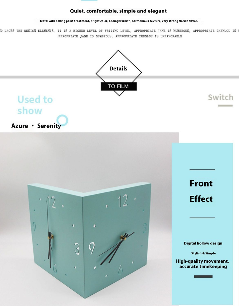 Dual-Face Silent Wall Clock - Modern Metal Corner Clock With Optional Motion-Sensor Light, Battery-Powered, Minimalist Home & Office Decor_voghion.com