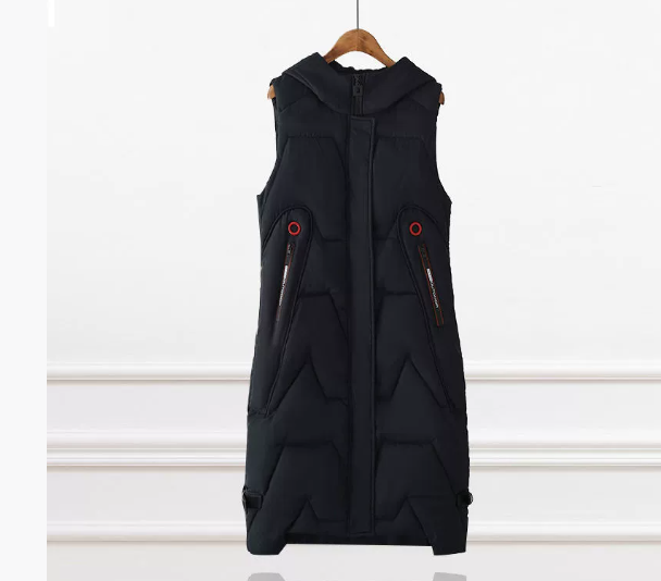 Gilet matelassé à capuche pour femme, longueur genou – Léger, chaud et élégant (noir, vert, beige)_voghion.com
