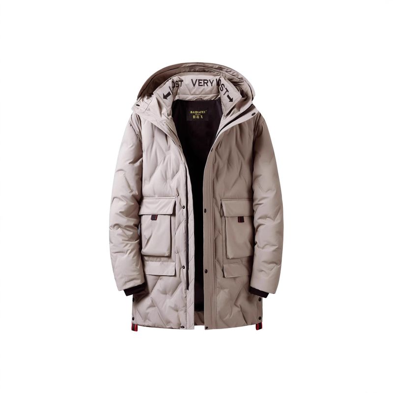 Lange Pufferjacke für Jungen im Teenageralter – 550FP Entendaunen-Wintermantel mit abnehmbarer Kapuze (Schwarz/Khaki, S-5XL, wasserabweisendes Cord-Obermaterial)_voghion.com
