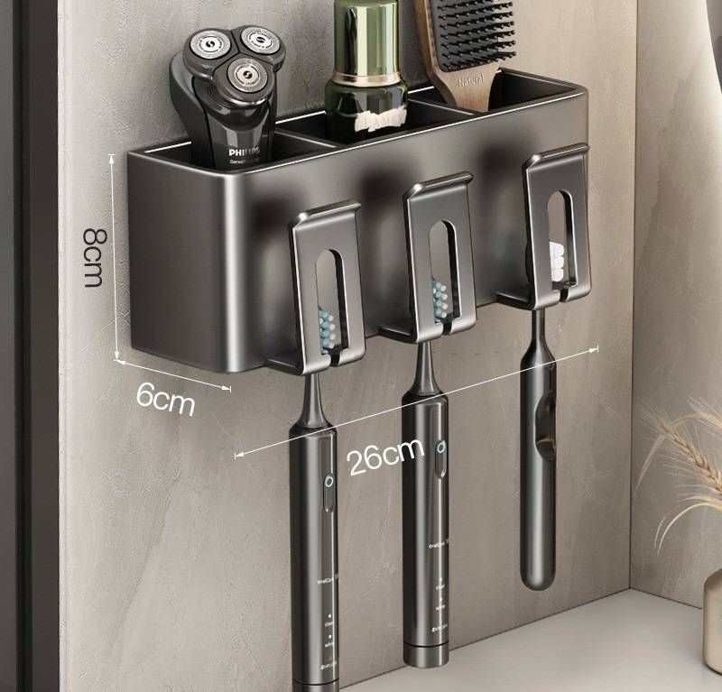 Portacepillos de dientes de pared con vasos desmontables, sin taladros, esterilización UV, organizador de baño que ahorra espacio._voghion.com