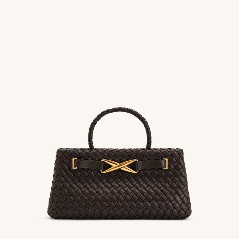 JW PEI'S Woven Top-Handle Bag | Black Vegan Leather With Gold Hardware | Sustainable & Durable For Daily Use_voghion.com