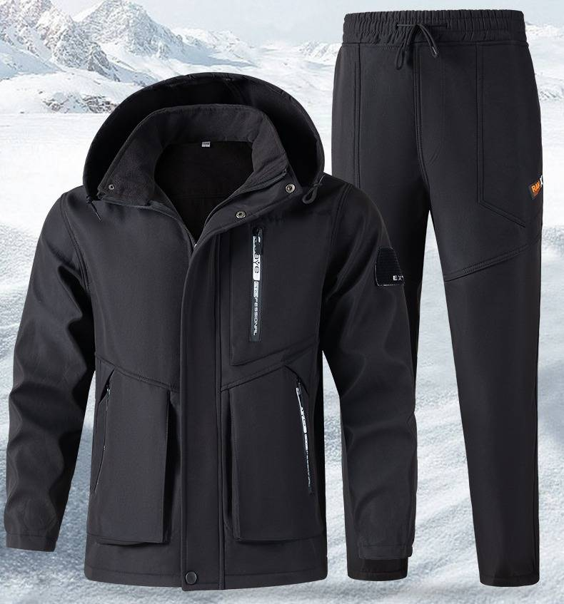 Ensemble veste et pantalon de travail imperméables doublés en polaire pour homme - Vêtements de travail d'extérieur coupe-vent, thermiques et isolés pour temps froid_voghion.com
