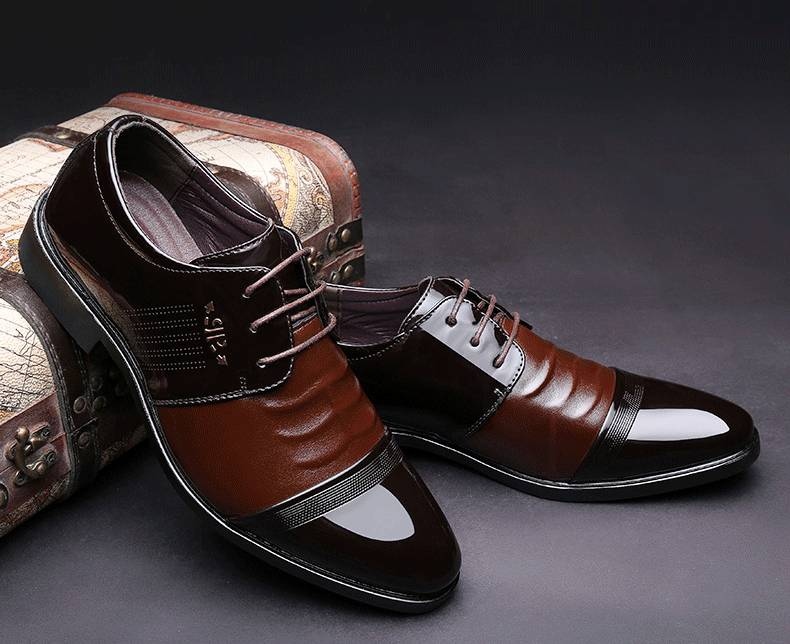 Men's Business Casual Leather Shoes - Pointed Toe Low-Cut Dress Shoes With Lightweight Rubber Sole For Office & Daily Wear (Black/Brown)_voghion.com
