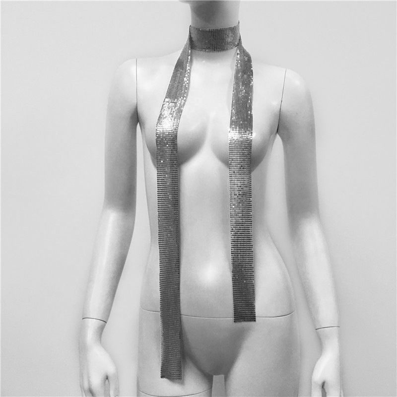 Modes aksesuāru aksesuāri Metāla fliteru kakla lentes šuvju apkakle Modes fliteru šalle sievietēm_voghion.com