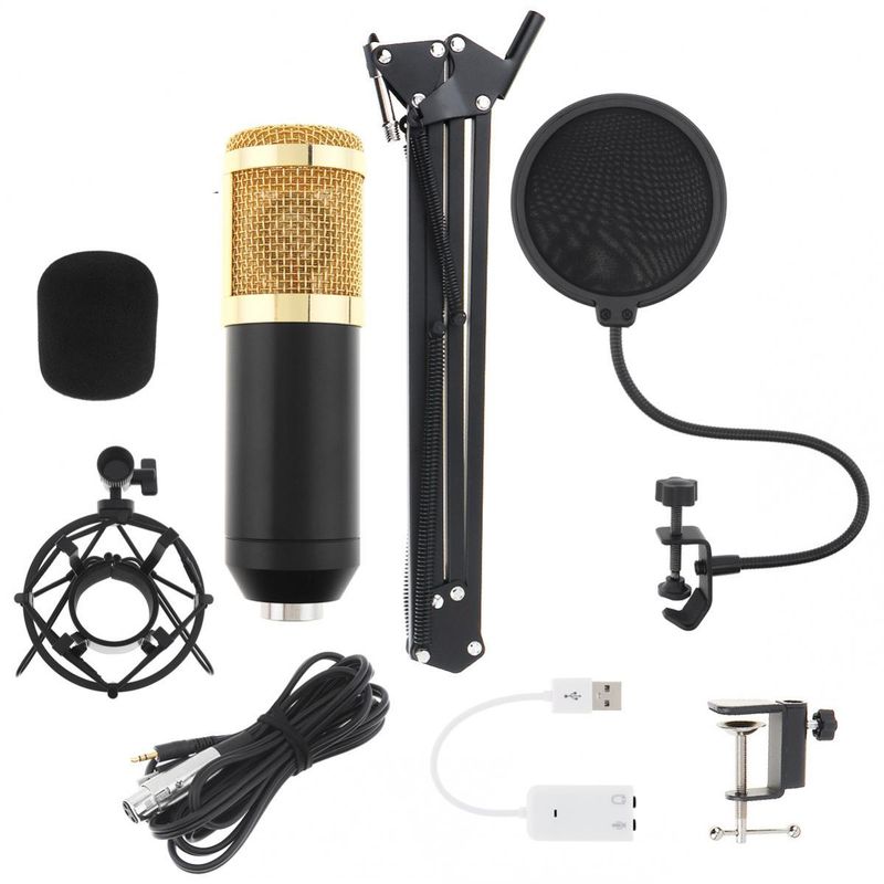 BM 800 Karaoke-mikrofoner Profesjonell kondensatormikrofon med stativarm og popfilter for datakablet studio /_voghion.com