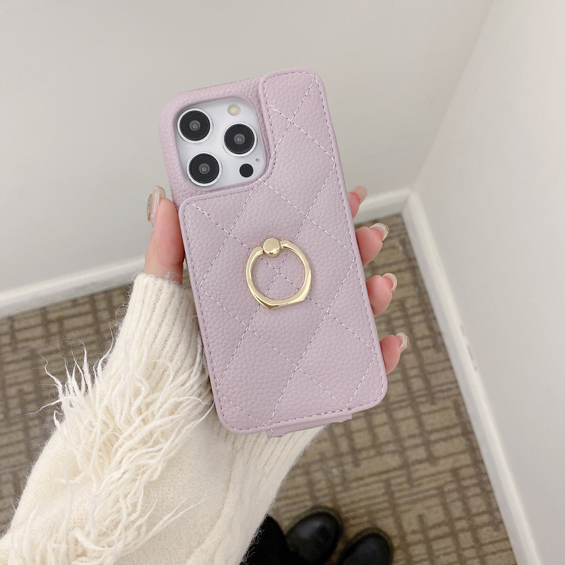 Mobile phone case Suitable for iPhone15 mobile phone case Apple 14pro max rhombus card ring buckle bracket mobile phone case 13 women_voghion.com