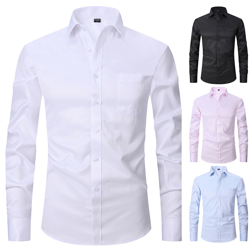 CT Hot Selling Spring New Solid Color Plus Size Business Casual Plaid Cotton Long Sleeve Shirt For Men_voghion.com