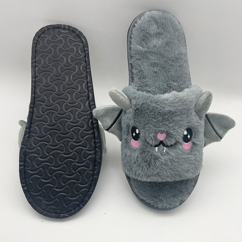 Cross Border Explosive Gray Bat Slippers Halloween Indoor And Foreign Trade Plush Flat_voghion.com