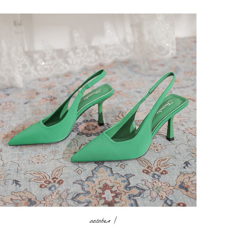 Tacchi alti da donna con tacco sottile a punta all'inizio della primavera Nuovi sandali ad aria con punta posteriore in materiale sardina ZA_voghion.com