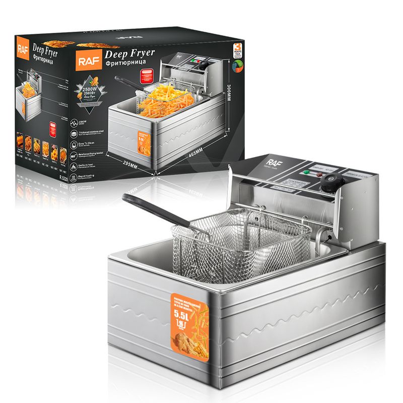 Friteuse électrique 5,5 L, usage domestique et professionnel, pour frites, bâtonnets de pâte frits et poulet, thermostat réglable, conception sûre, norme européenne._voghion.com
