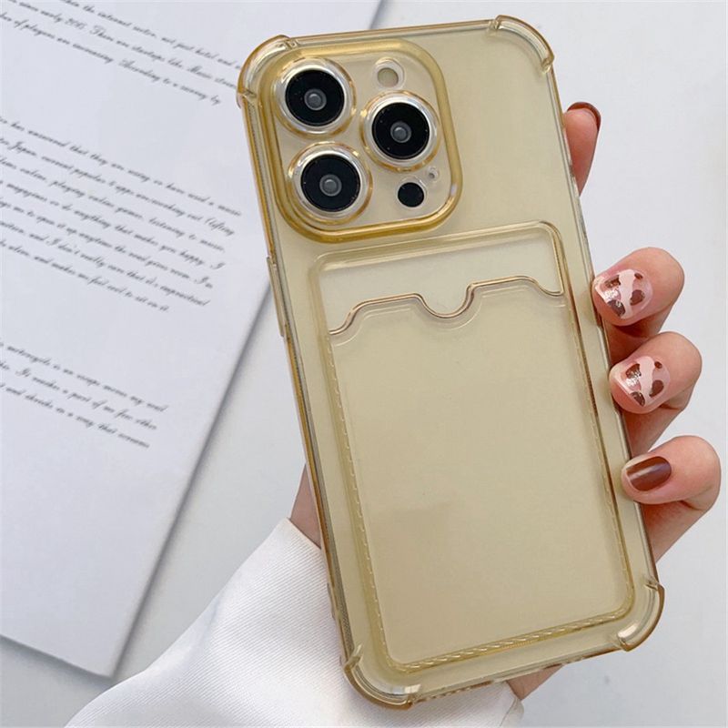 Transparent Card Slot Bag Holder Case For IPhone 16 15 14 13 12 11 Pro Max Mini X XR 7 8 Plus Clear Wallet Shockproof_voghion.com